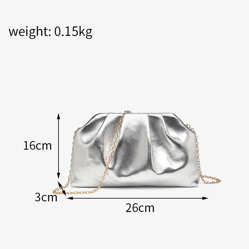Metallic Pleated Dumpling Clutch - Luxurious Chain Bag for Parties