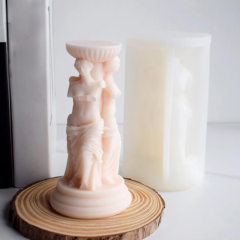 Roman Statue Candle Molds 3D Silicone Roman Column Shape Resin Mold Pillar Candle Molds Craft Making Tool Reusable Non-Stick