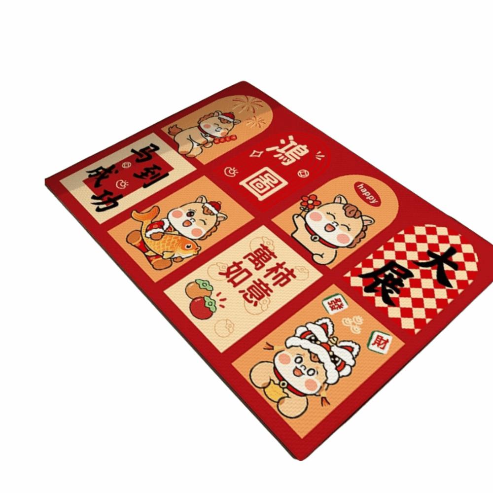 Cartoon Pattern Chinese New Year Door Mat Horse Pattern 40*60cm Horse Year Floor Mat Red Doormat Dirt Resistant