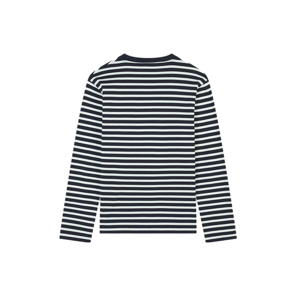 Maison Kitsune FW23 Fox Head Patch Embroidered Striped Long Sleeve T-Shirt Men tops Navy-Blue LM00105KJ0044-S480