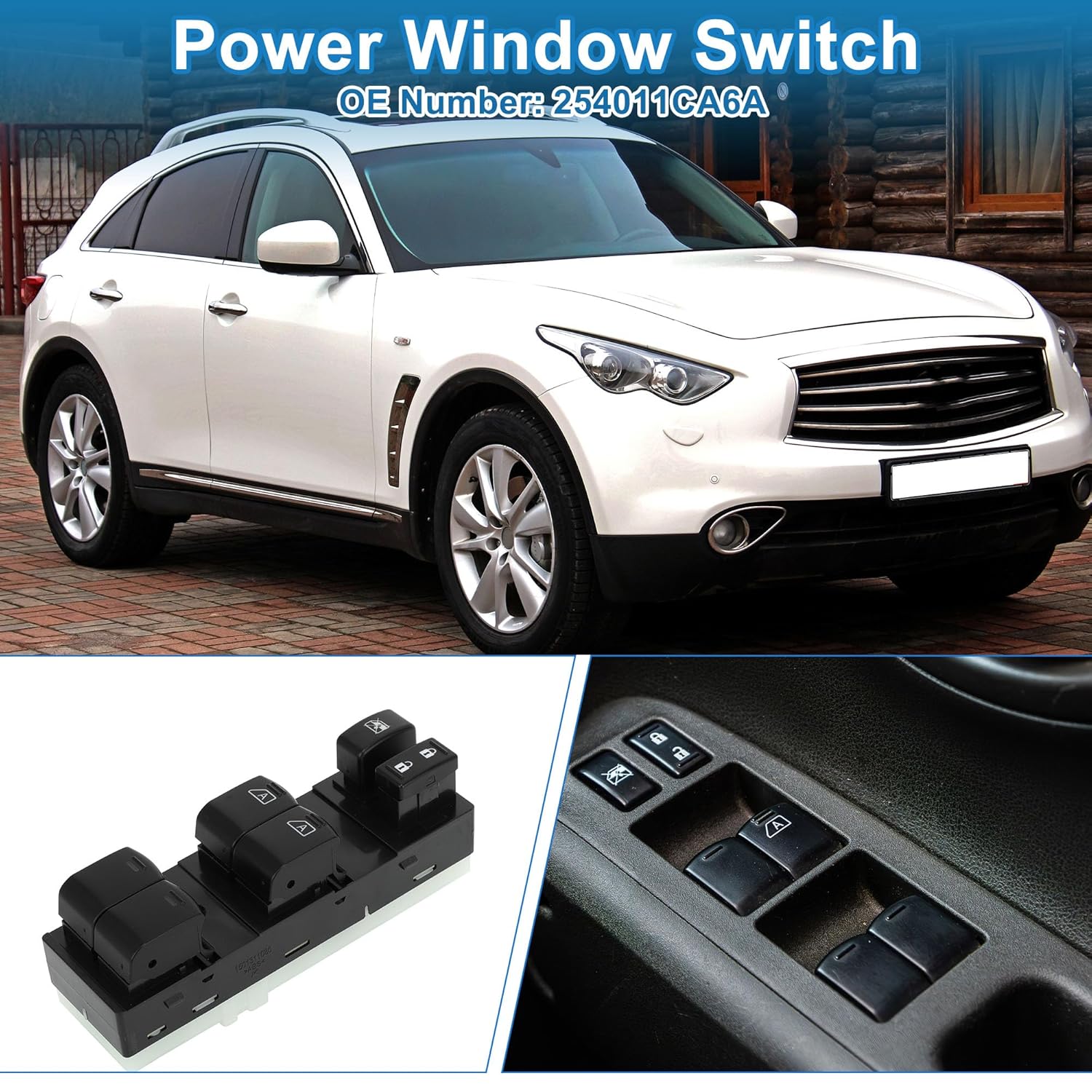 Power Window Switch No.254011CA6A Front Left Driver Side Window Control Switch for Infiniti QX70 FX35 FX37 Black