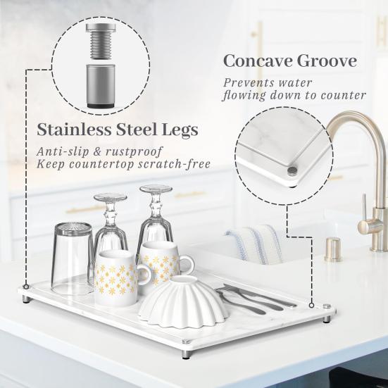 Toiletries Storage Holder Quick-Drying Counter Mat with Non-Slip Stainless Steel Legs for Home Bathroom
