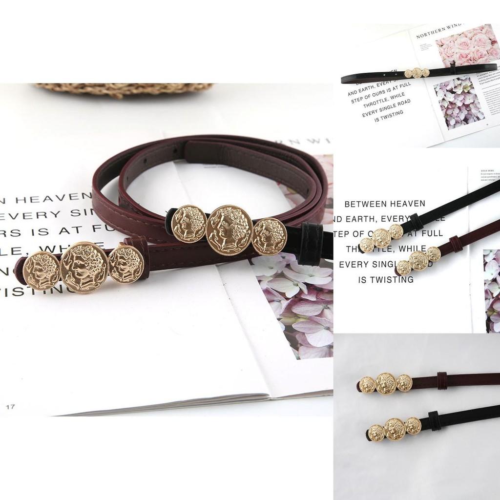 Fashion Solid Color Gold Character Avatar Decoration Women Slim Belt For Office Wear And Casual Outfits