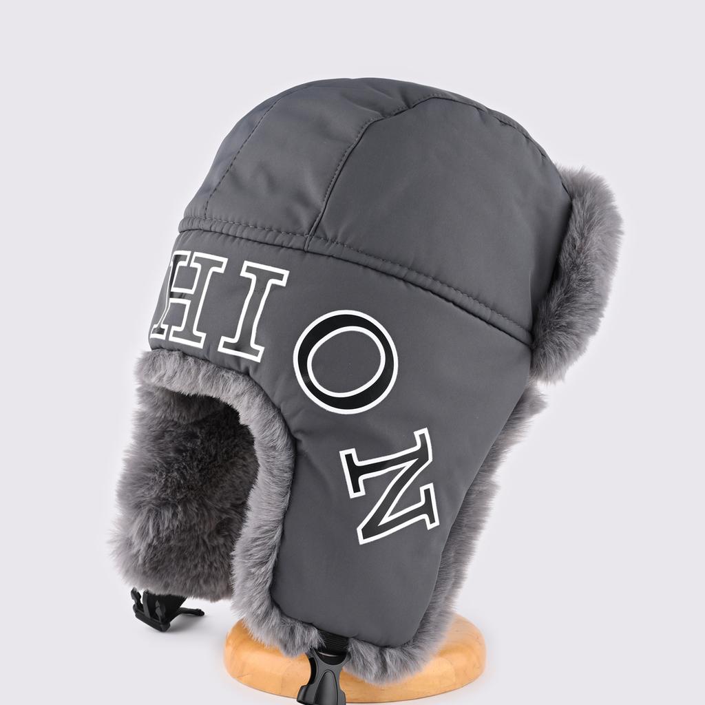 Korean version of alphabet plush cap for men and women, winter thickened plush ear protection hat, outdoor cycling windproof cap