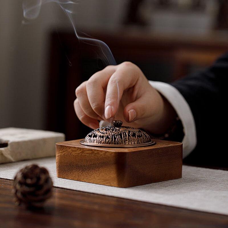 Walnut Incense Burner with Bronze Lid