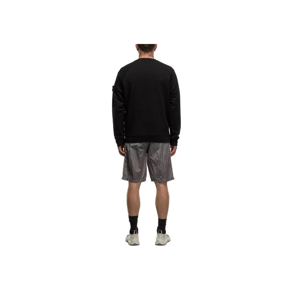 STONE ISLAND SS24 Old Series Vintage Pullover Washed Cotton Logo Crewneck Sweatshirt Men Sweatshirt Black 801566060-V0029