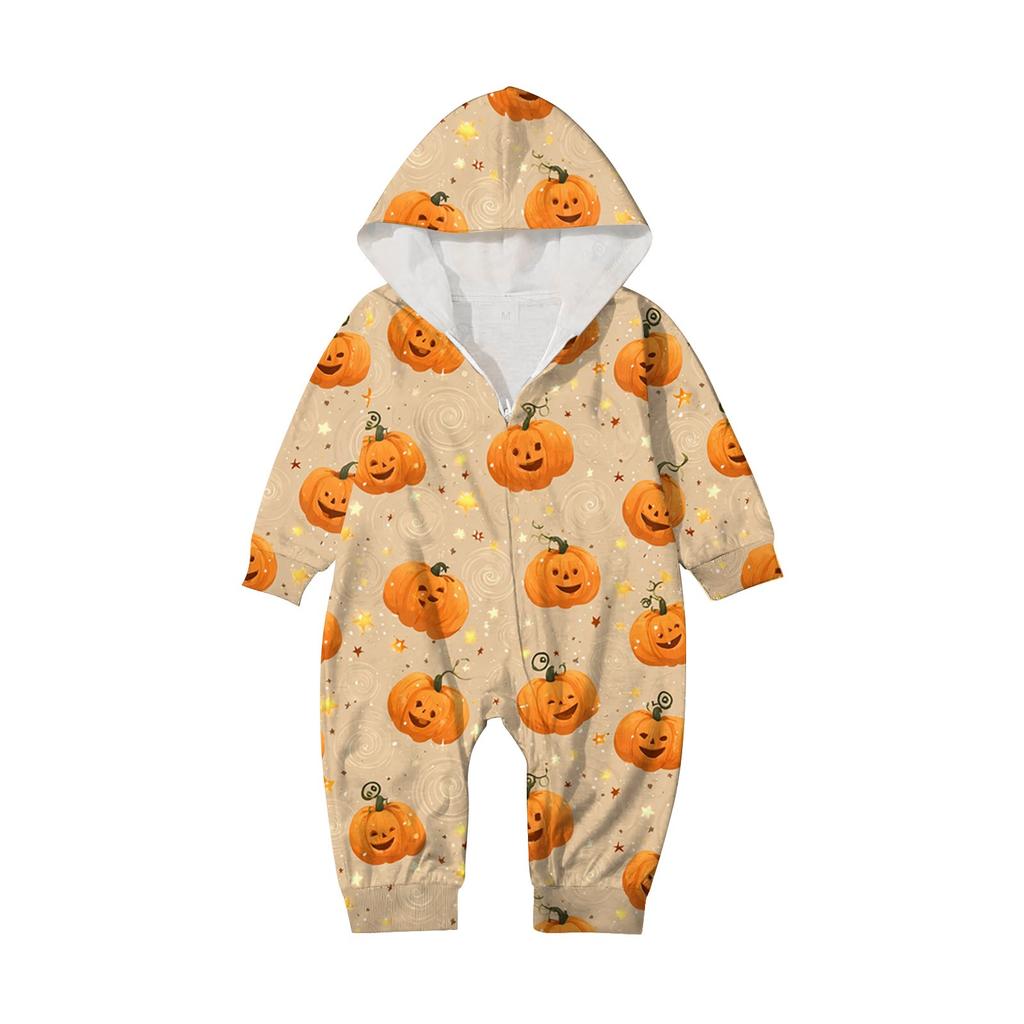 Halloween Print Family Matching Hooded Long Sleeved Zippered Jumpsuit Set