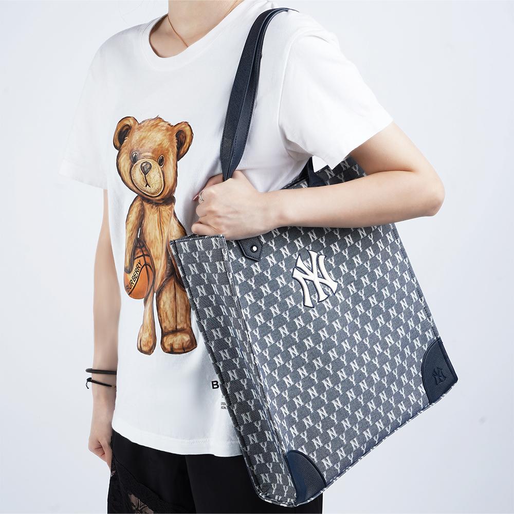 New MLB Monogram Collection Polyester Tote Bag, Shopping Bag, Combo Bag, One Shoulder Handbag Tubas Unisex Blue 3AORL031N-50NYS