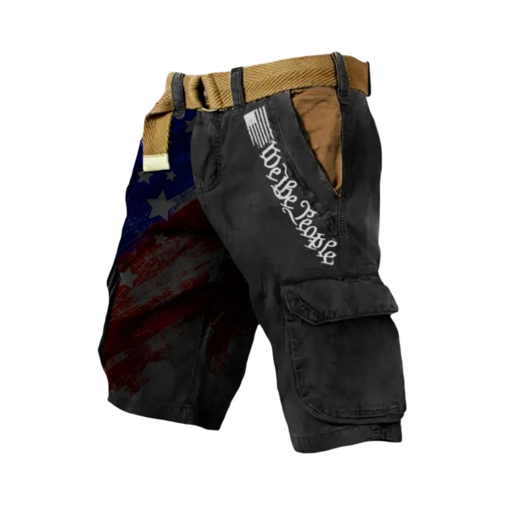 Męskie Codzienne Sportowe Spodnie Robocze Wielokieszeniowe Modne Męskie Spodnie z Nadrukiem Flagi i Liter