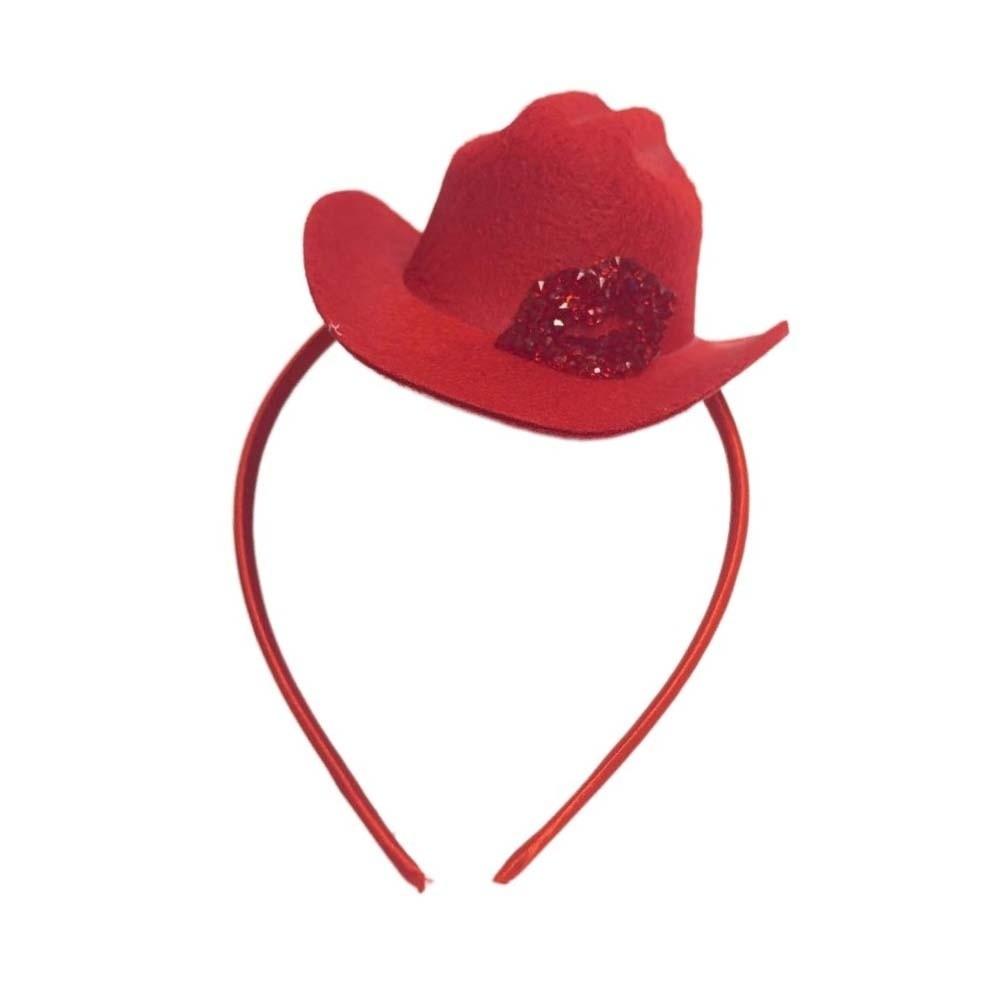 Filz Rosa Cowboyhut Stirnband Kunststoff Glänzender Lippenabdruck Haarband Valentinstag Haarreif Frauen