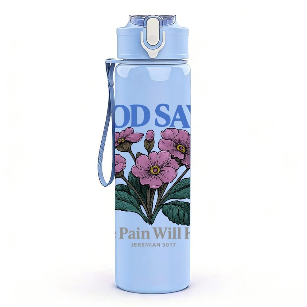 1PC God Says Purple Flower 750ml Color Plastic Sports Water Bottle Leakproof Flip Straw Lid Suitable for Sports Office Home Use
