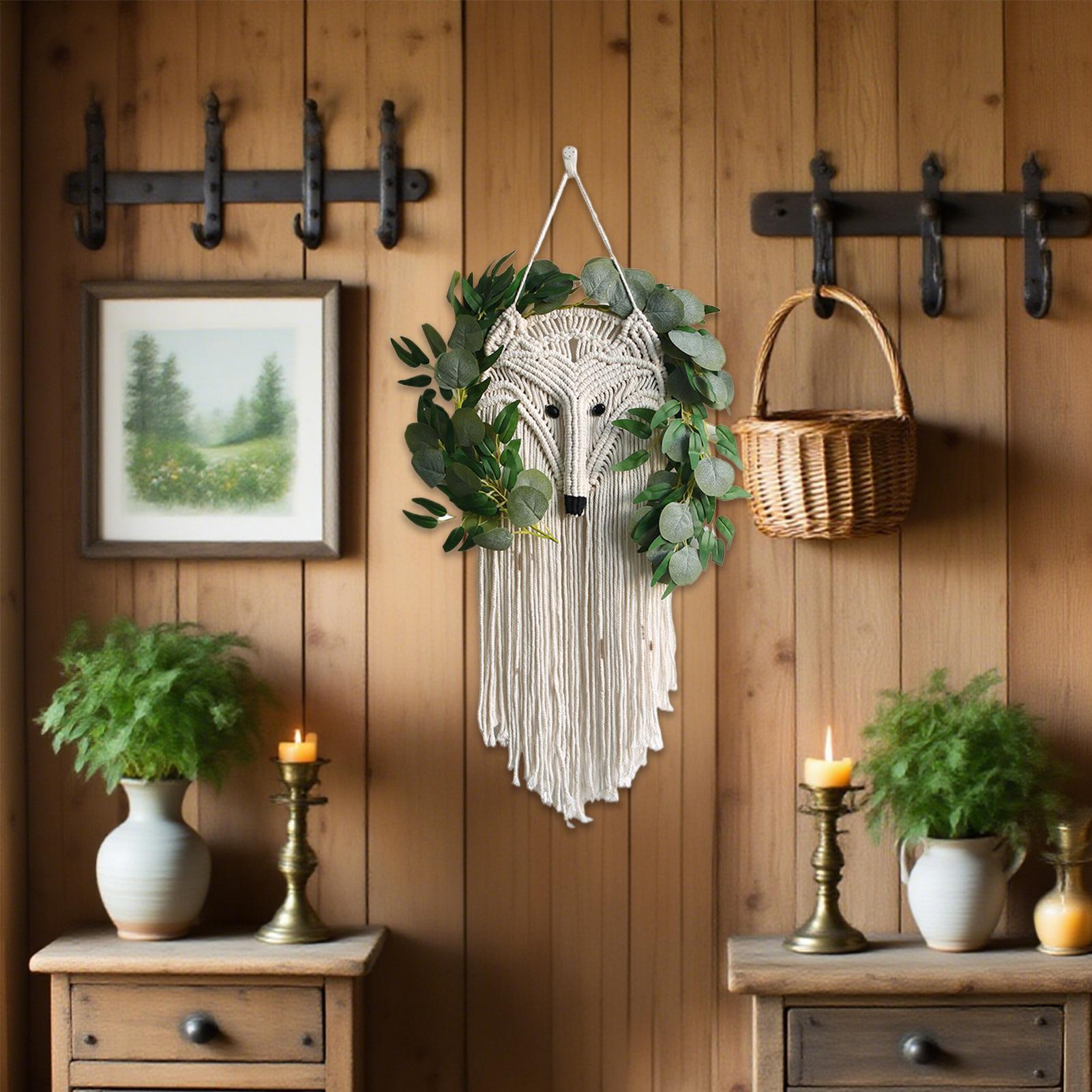 Бохо макраме настенное искусство Бохо гобелен с искусственными растениями Настенный декор Рустикальный длинный кисточкой Декор для фермерского дома квартиры дома общежития China Mainland