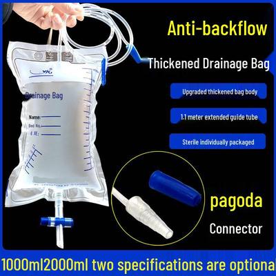 1000ml Disposable Anti-reflux Catheter Urine Drainage Bag with 1.1m Tube for Home Use