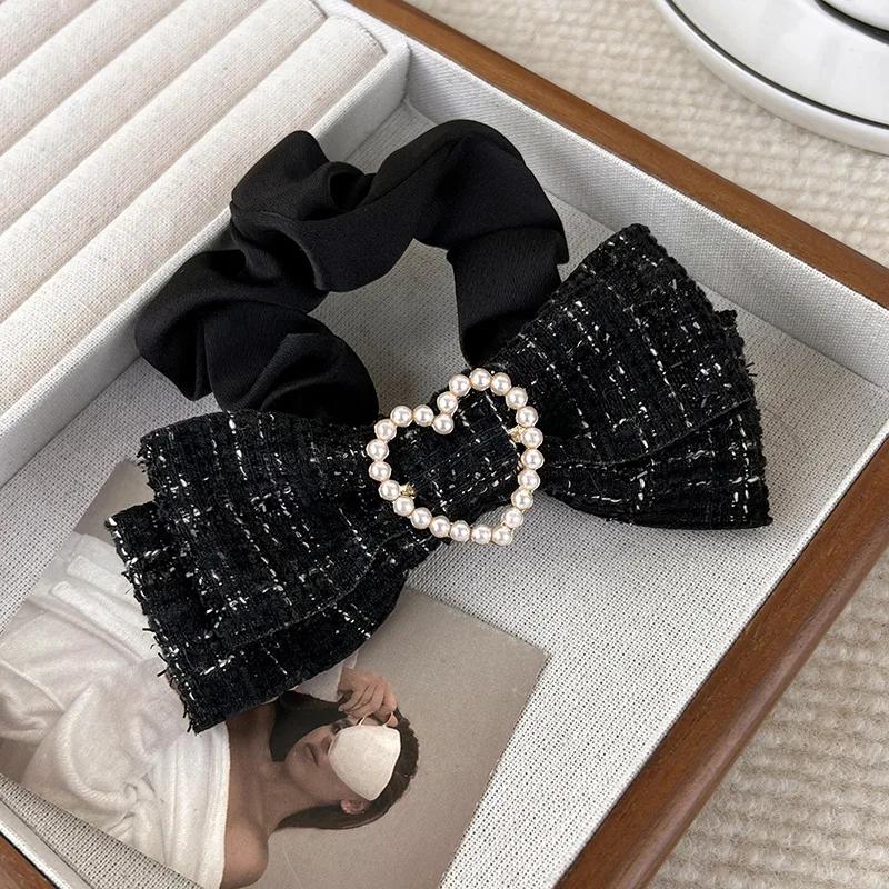 Neues Schleifen-Haarseil Ringe Damen Süße Perle Herz Haargummis Elastisches Stirnband Mädchen Haaraccessoires Pferdeschwanzhalter Bänder