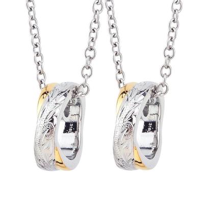 [Aloha Lokahi] Hawaiian Jewelry Pair Necklace Stainless Steel Cross Scroll Ring Bi-color Pendant Silver Yellow Gold Accessories [Yellow Gold & Yellow