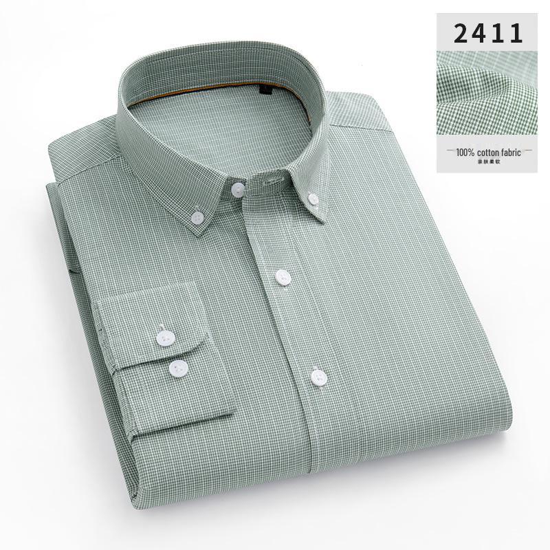 Men's Japanese Plaid Long-Sleeve Cotton Oxford Shirt: Casual, Versatile, Breathable, Light Luxury