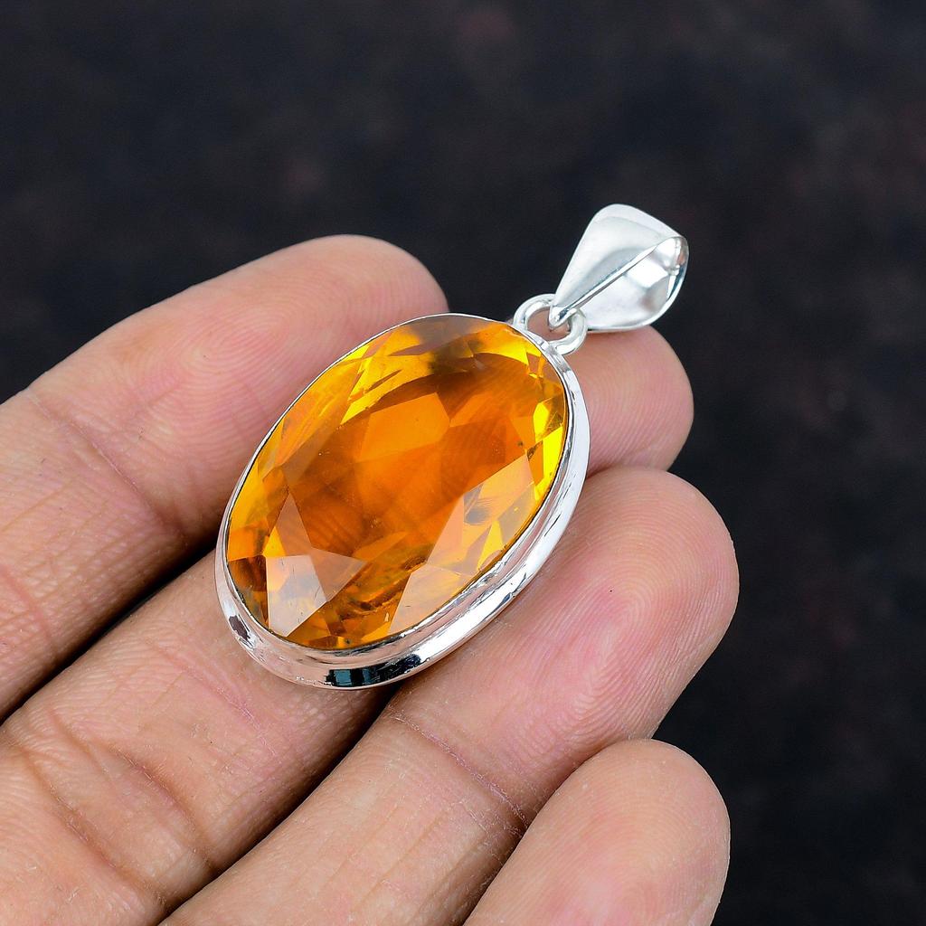 Fasetowany wisiorek z cytrynu srebro próby 925 ręcznie robiony nowy wisiorek biżuteria z cytrynem unikalny design wisiorek prezenty dla mamy