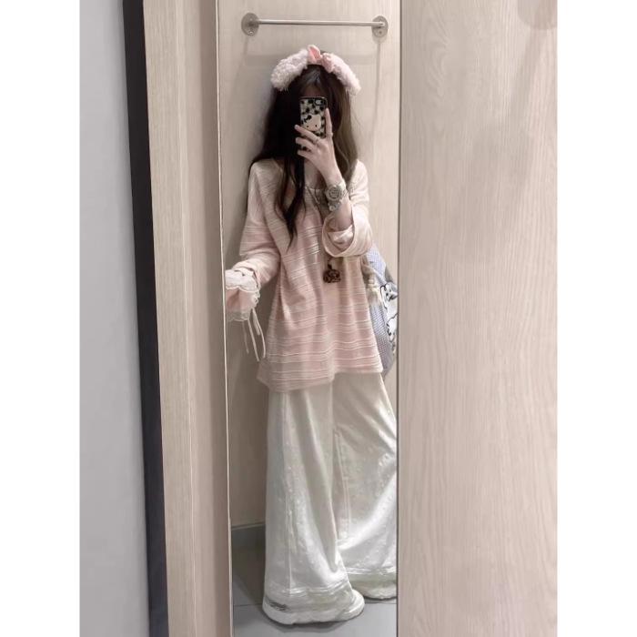 

Женская свободная длиннорукавная футболка в полоску в корейском стиле XL