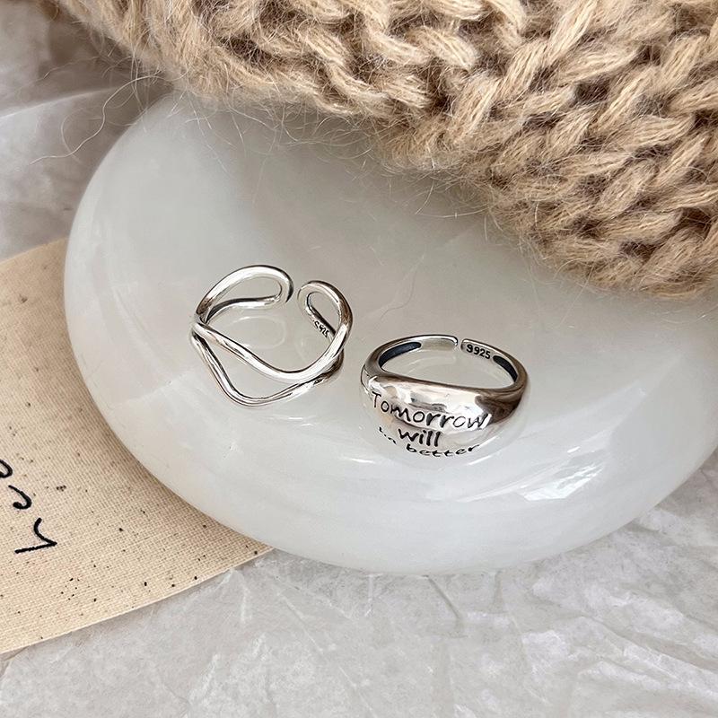 Korean S925 Sterling Silver Wide Band Ring, Niche Letter Design, Cold Aesthetic Fashion for Women, High-End Look, New Style Index Finger Ring