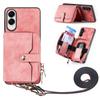 For Samsung Galaxy S25 Edge PU Leather Phone Back Cover with Zipper Card Holder and Long Strap