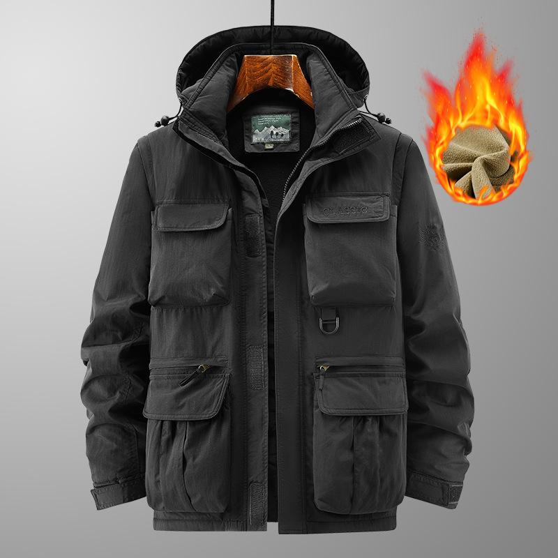 Chaqueta Juvenil para Hombre Ropa Deportiva de Montañismo para Exteriores Manga Desmontable con Capucha Holgada Chaqueta Polar para Hombre