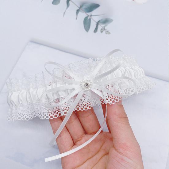 Lace Wedding Garter Faux Pearls Bowknot Floral Lace Garter Stretch Leg Garter Belt Bride Accessories for Women