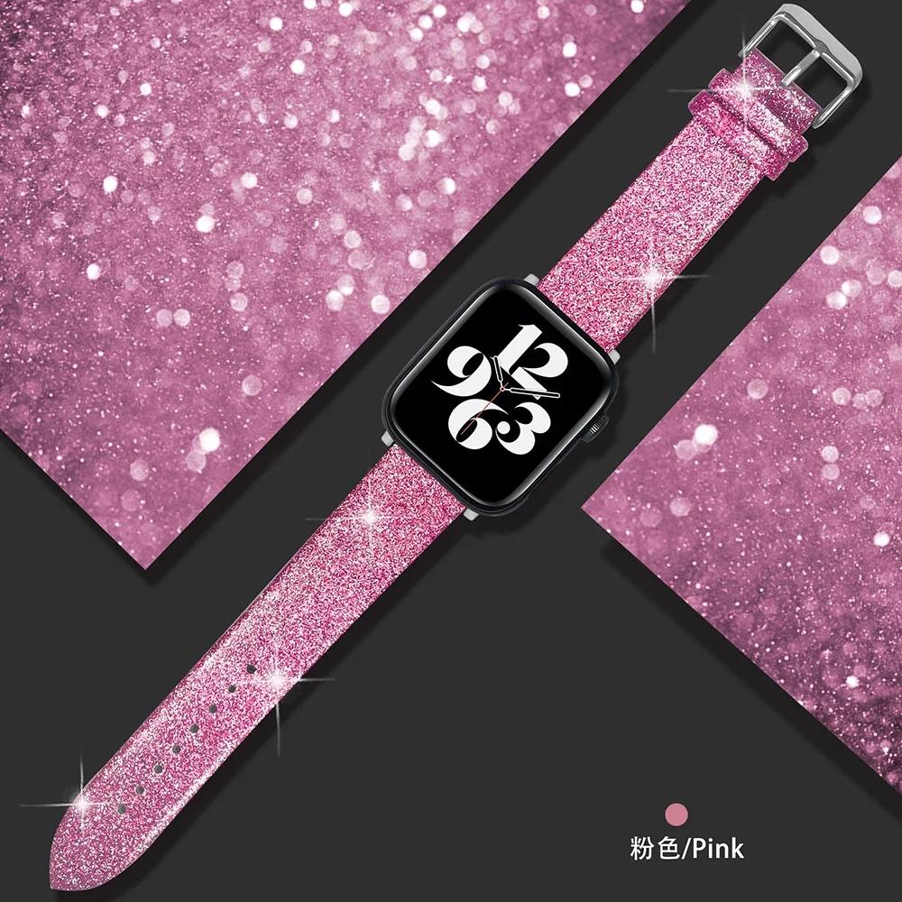 

Shiny strap For Apple Watch Band 44mm 40mm Ultra 49mm 41mm 42-38-45mm Glitter leather loop bracelet iWatch Series 8 7 6 5 4 3 SE 38mm-40mm-41mm