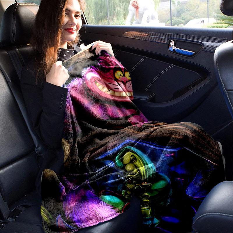 1PC Colorful Cheshire Cat Plush Blanket - Seasonal Decorative Throw for Home, Soft Flannel Throw Blanket - Versatile & Cozy for Bedroom, Liv