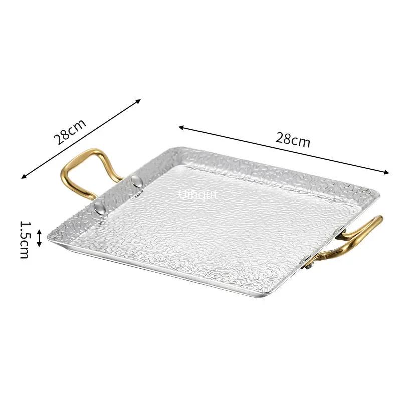 Double ear Creative 304 stainless steel tray shallow BBQ Dim sum steak plate rectangular buffet display dishes and plates sets