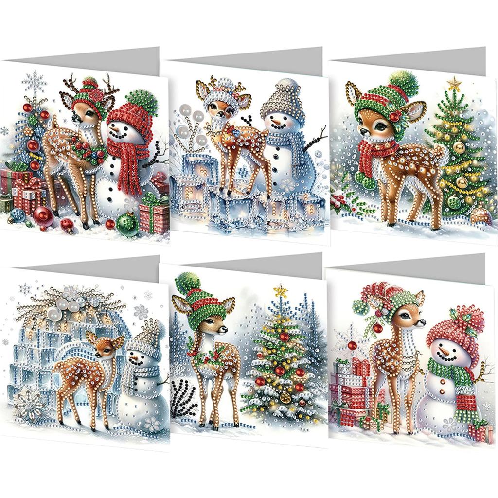 6PCS DIY Diamond Painting Greeting Card Set Rhinestone Diamond Art Mosaic Postcards Thank You Cards and Holiday Blessings