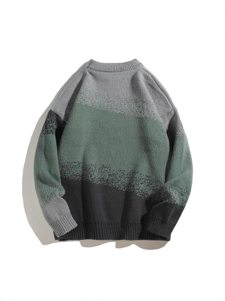 Men’s Retro Gradient Color Block Sweater - Autumn/Winter Loose Knit Pullover