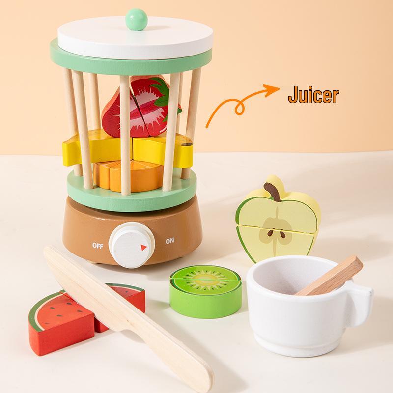 Toddler Pretend Play Wooden Kitchen Set: Toaster, Mixer, Coffee Maker, Juicer Toy.