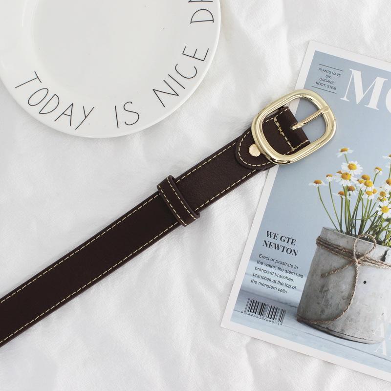 

Женские джинсы с овальным японским ремнем-пряжкой для студентов темно-коричневого