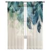 Peacock Feathers Green Curtain Window Tulle For Living Room Bedroom Kitchen Chiffon Sheer Window Treatment Decorations