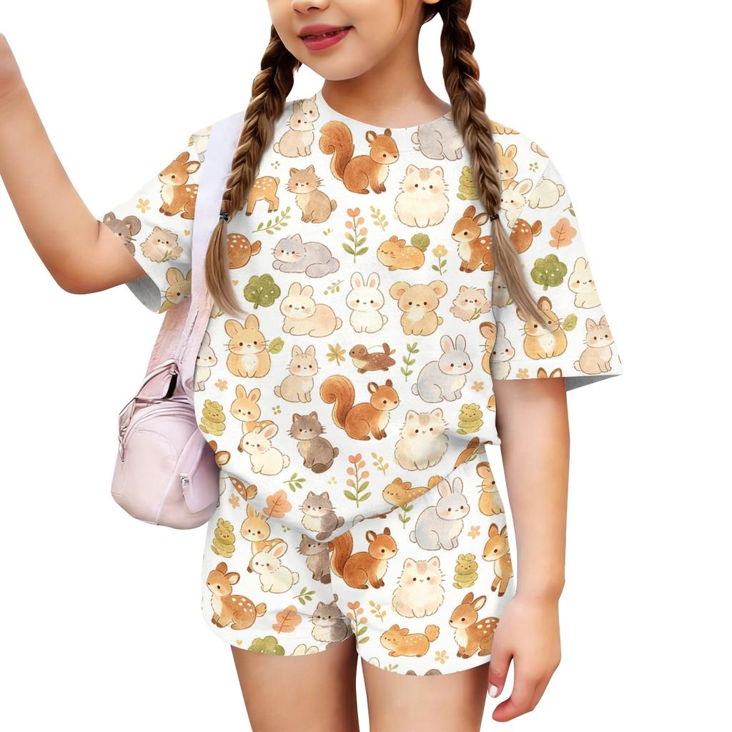 Kids Casual Short Sleeve Top and Shorts Set Animal Print Soft Comfortable Lightweight Summer Outfit for Boys and Girls