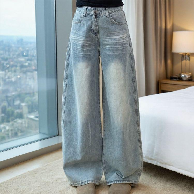 Women s Retro Autumn Plus Velvet High-Waisted Loose Jeans XL 59-65kg