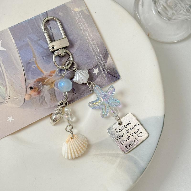 Summer Starfish Shell Keychain Y2K Sweet Beaded Mobile Phone Lanyard Girly Cute Ins Bag Charm Pendant Decoration Gift
