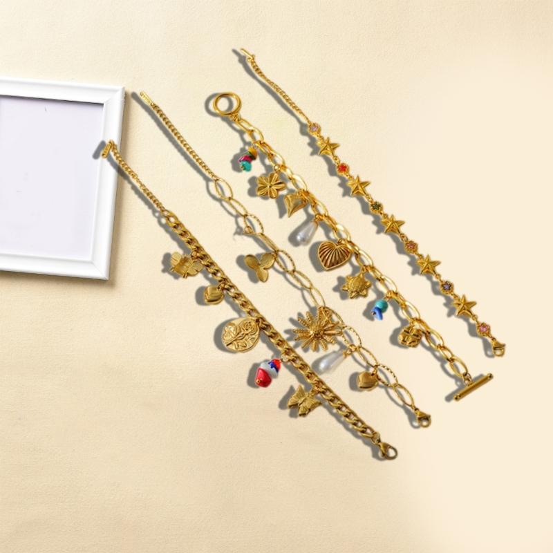 Stylish Multi Charm Bracelet Multi Pendant Bracelet with Flower and Heart Details Elegant Wrist Chain Jewelry