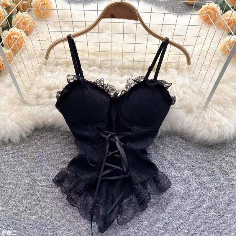 Lace small sling vest, waist slim-fitting foreign-style bottomed top, pure design can be worn outside tube top