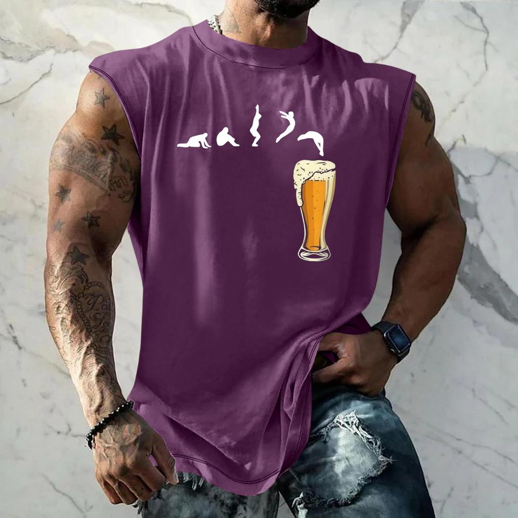 Men Sleeveless Tank Top Loose Fit Casual Streetwear Muscle Shirt with Graphic Print Texture for Sports Vacation Daily Wear