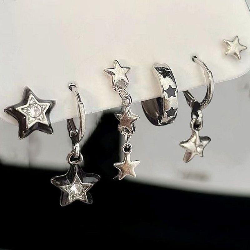 6pcs Set Earring Silver Color Star Dangle Earrings Vintage Metal Geometric Drop Earring for Women Fashion Trendy Y2K Jewelry