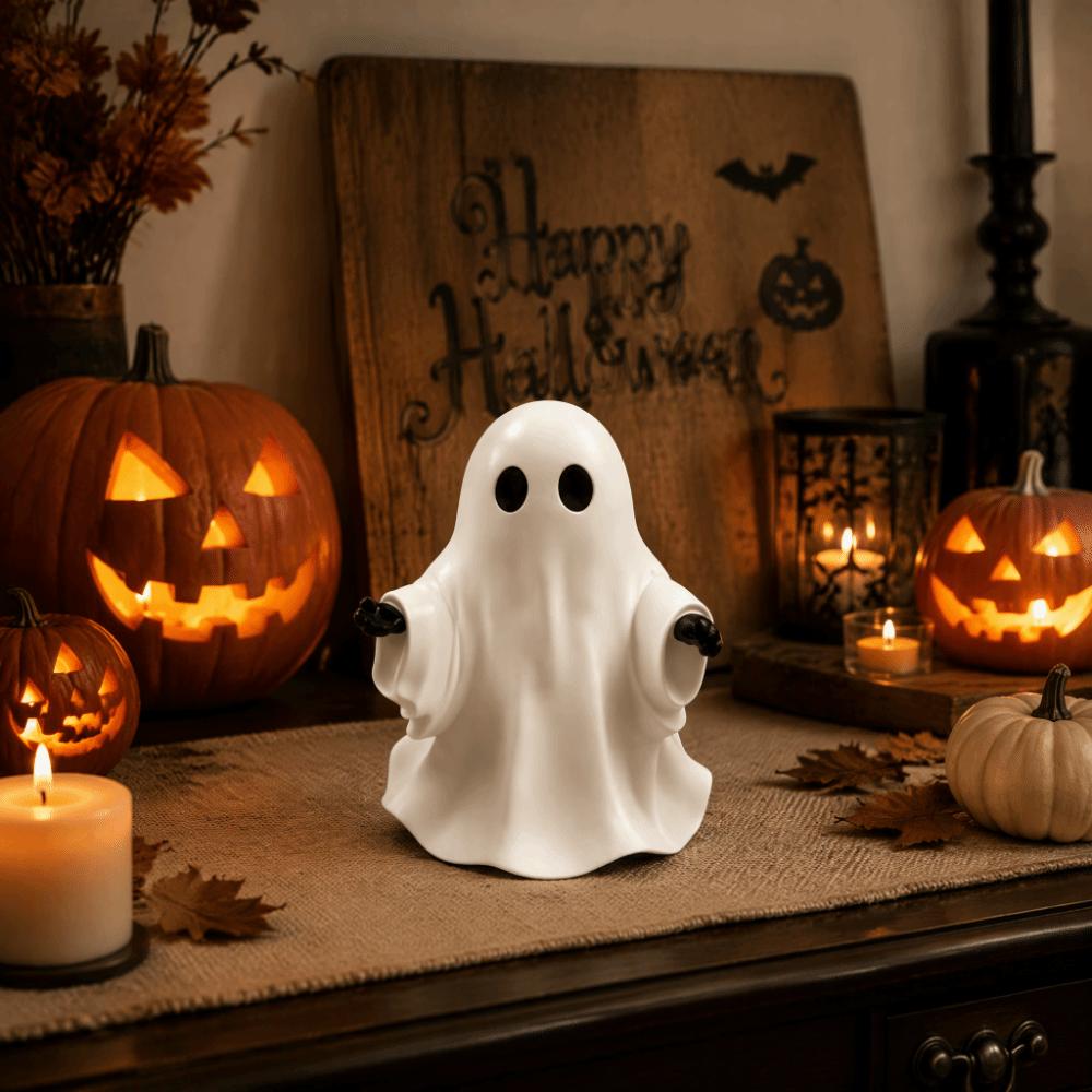 Resin Ghost Decor White Color Halloween Ornament Cute Style Cute Ghost Figurine Indoor Use