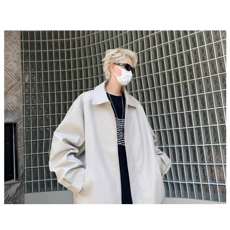 American Retro Black Leather Jacket Men's High-end Feeling Spring and Autumn Clean Fit Cool and Stylish Shoulder Pad Jacket Motorcycle Suit