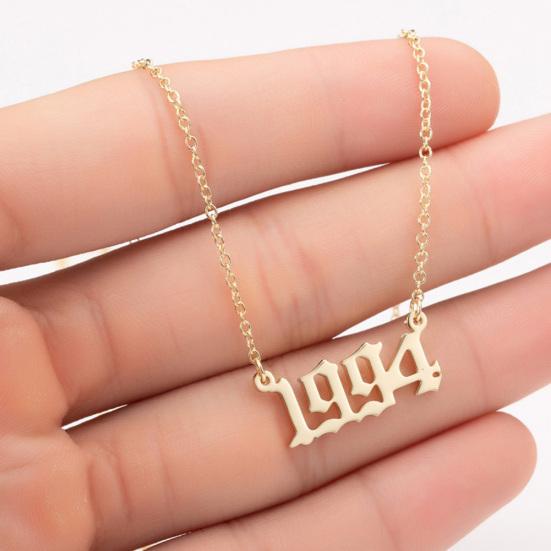 1980-2019 Birth Year Number Charm Pendant Stainless Steel Chain Necklace Jewelry