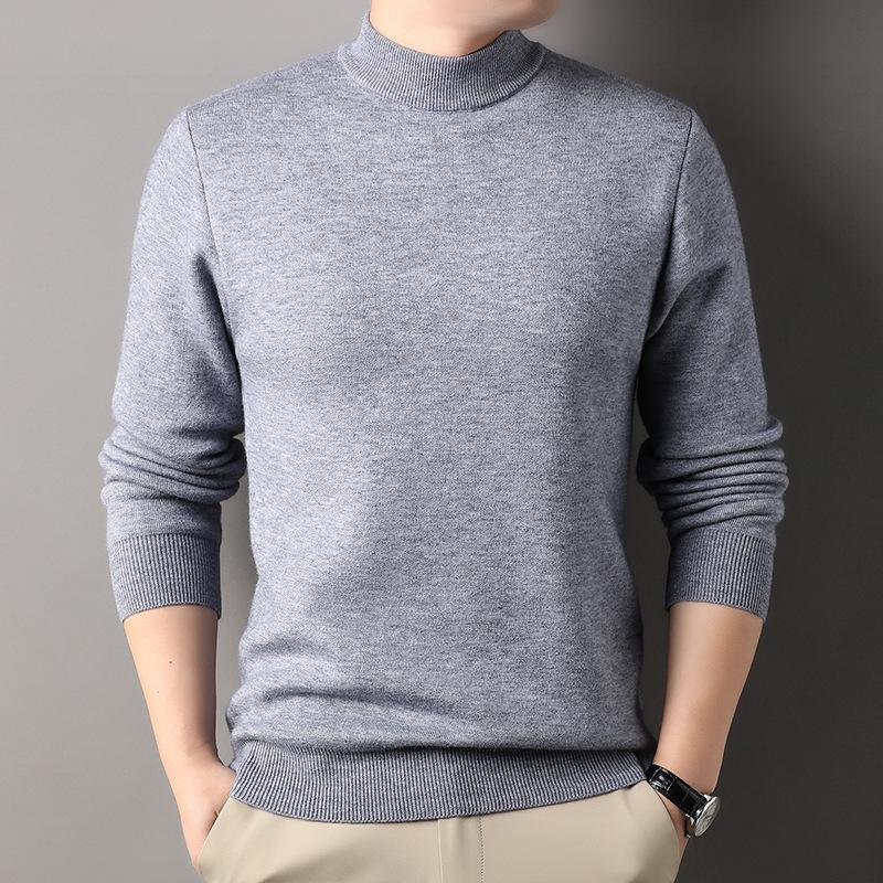 Men's Semi-turtleneck Sweater Men's Casual Versatile High-end Autumn and Winter Thread Clothes with Knitted Sweater Inside