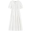 Elegant Cotton V-Neck Puff Sleeve Hollow-Out Midi Dress