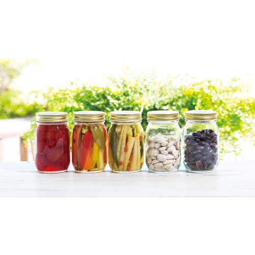 ADERIA Double-Cap Containers, 475ml, Set of 6, Made In Japan, Glass Storage Containers, Canisters, Airtight Containers for Condiments, Coffee Beans, D