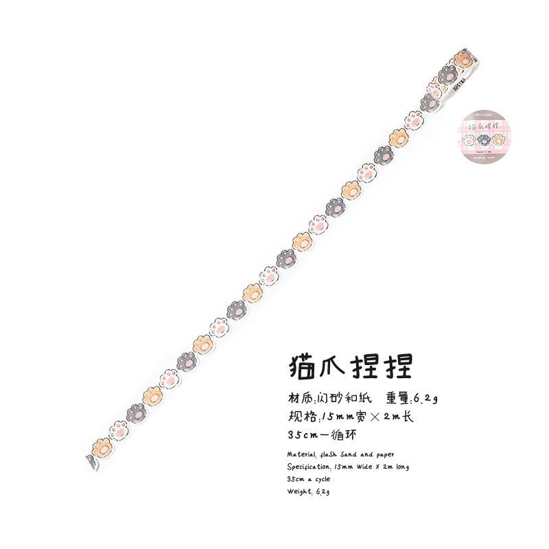 Cute Hand Drawn Cat Glitter Washi Special Shaped Tape For Diy Journal Decoration