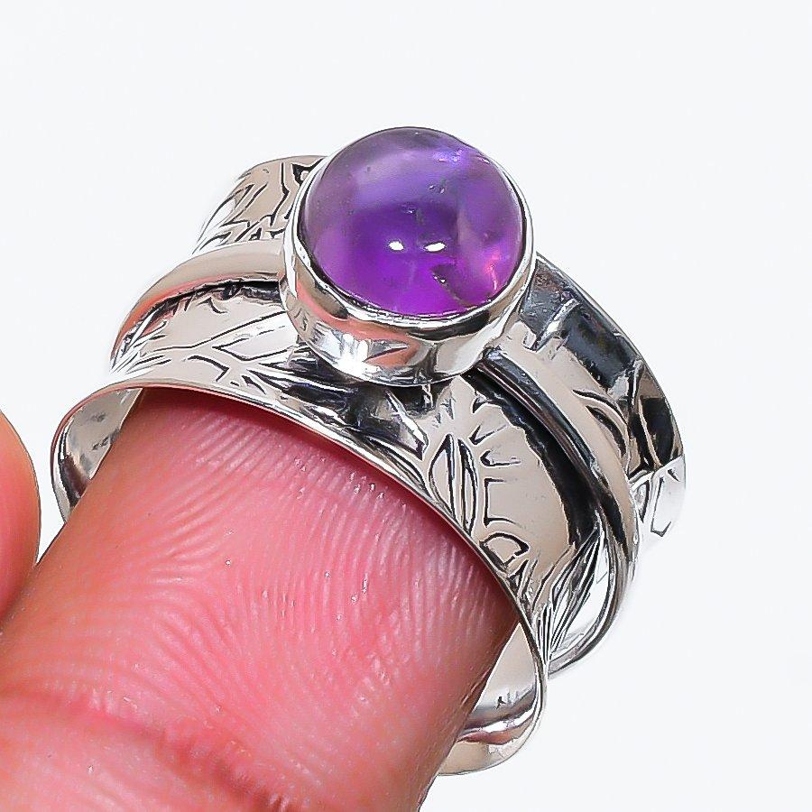 Natural Sage Amethyst Gemstone 925 Sterling Silver Jewelry Ring Size 7.5 AR-18855