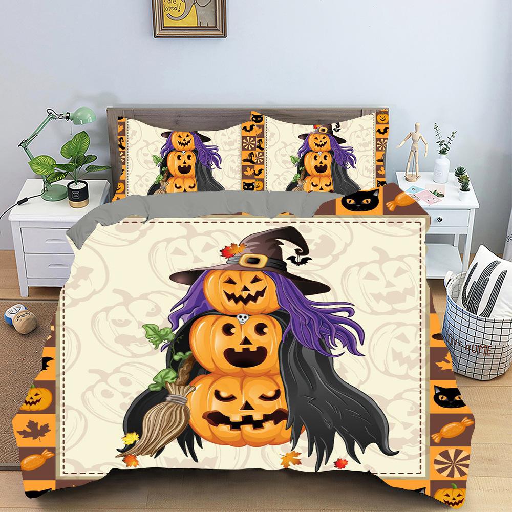 3D Halloween Bedding Set Pumpkin Ghost Quilt Cover Pillowcase 2/3 Pieces AU/DE/EU/US Full Size Soft and Easy To Clean Bedroom Decoration